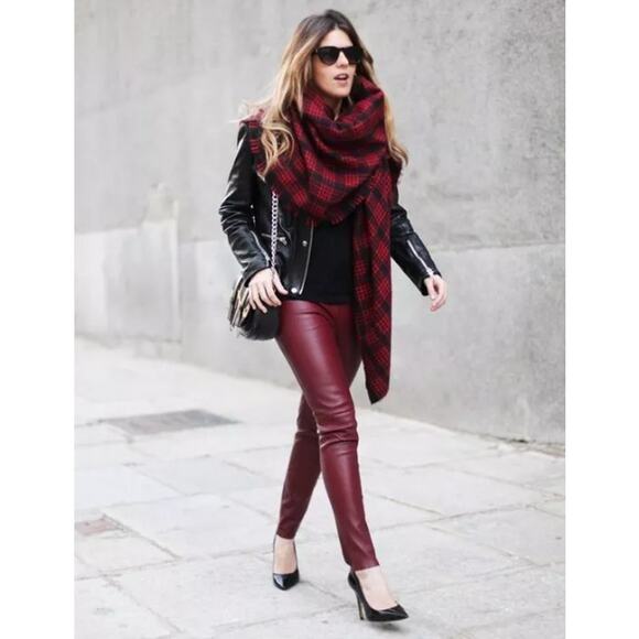 ZARA Faux Leather Leggings High Rise Ankle Zip Pants Red, Bloggers Fav Burgundy - Picture 13 of 13